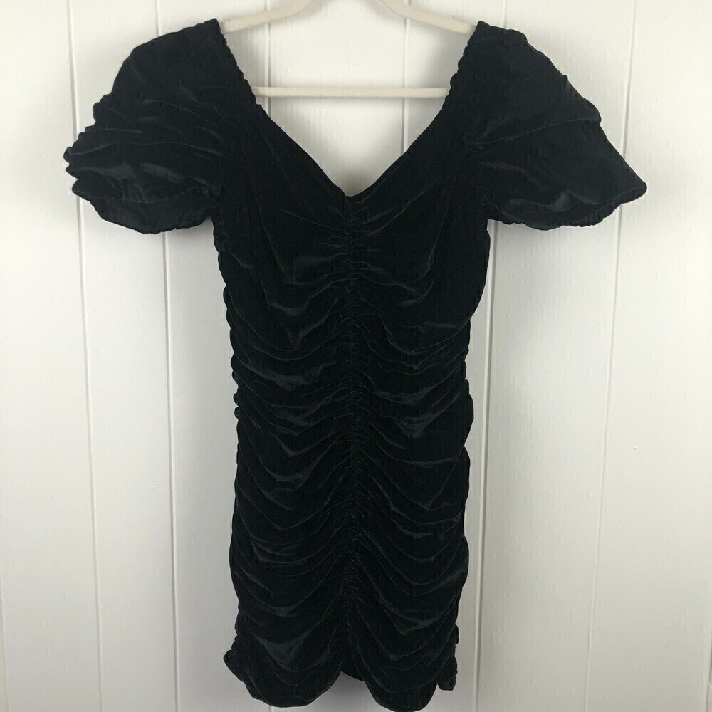 Anthropologie Hutch Womens Ruched Puff-Sleeved Mini Dress Size 8 - Picture 9 of 15